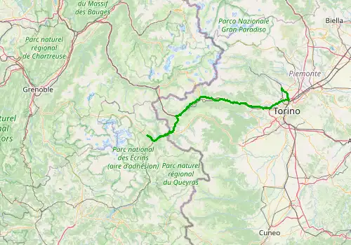 Route map Turin Airport - Chantemerle, 127 km, approx. 118 min