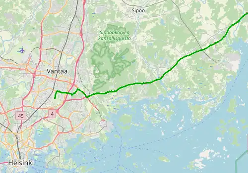 Route map Helsinki Airport - Porvoo, 42 km, approx. 38 min