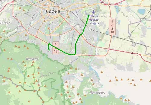 Route map Sofia Airport - Vitosha, Sofia, 15 km, approx. 24 min