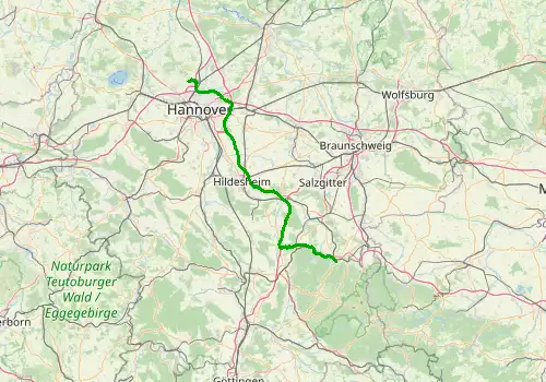 Route map Hannover Airport - Goslar, 106 km, approx. 77 min