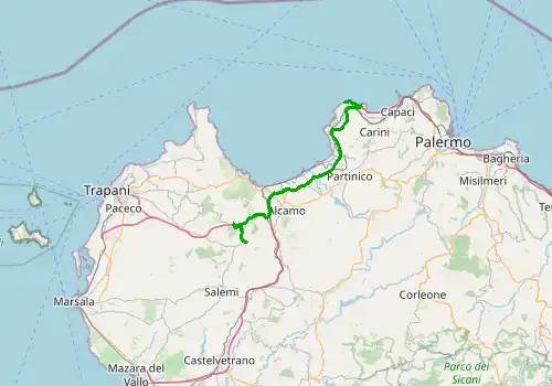 Route map Palermo Airport - Segesta, 60 km, approx. 47 min