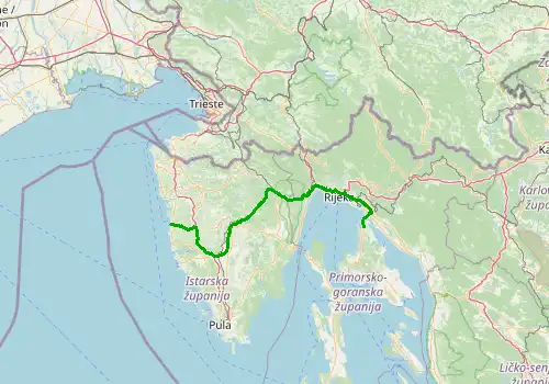 Route map Rijeka Airport - Porec, 126 km, approx. 113 min