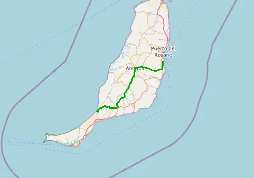 Route map Fuerteventura Airport - La Pared, Fuerteventura, 61 km, approx. 55 min