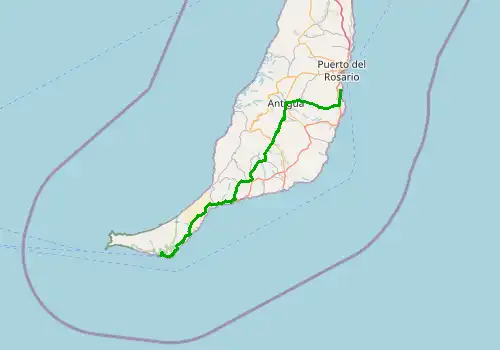 Route map Fuerteventura Airport - Morro Jable, 85 km, approx. 76 min