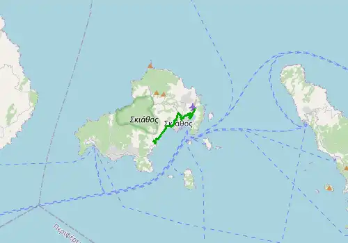 Route map Skiathos Airport - Vasilias, Skiathos, 7 km, approx. 11 min