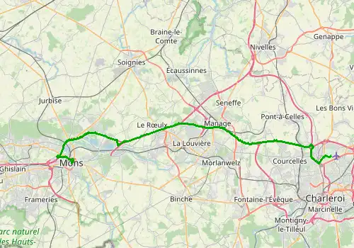 Route map Brussels South Charleroi Airport - Mons, 47 km, approx. 36 min