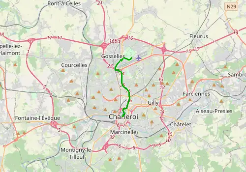 Route map Brussels South Charleroi Airport - Charleroi, 9 km, approx. 12 min