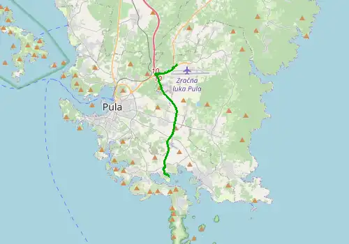 Route map Pula Airport - Marina ACI Pomer, 11 km, approx. 18 min