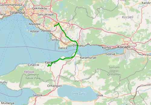 Route map Istanbul Sabiha Gokcen Airport - Yalova, 63 km, approx. 52 min