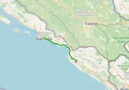 Route map Dubrovnik Airport - Orasac, near Dubrovnik, 21 km, approx. 35 min