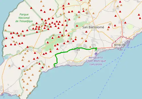Route map Lanzarote Airport - Puerto Calero, Canary Islands, 15 km, approx. 19 min