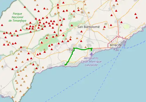 Route map Lanzarote Airport - Puerto del Carmen, Lanzarote, 10 km, approx. 16 min