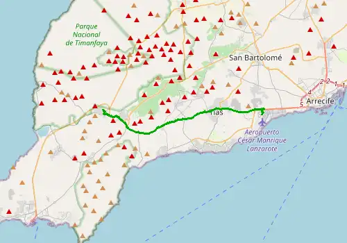Route map Lanzarote Airport - Yaiza, Lanzarote, 18 km, approx. 26 min