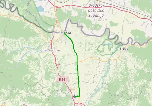 Route map Banja Luka Airport - Gradiska, 27 km, approx. 33 min