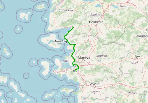 Route map Izmir Airport - Edremit, Balıkesir, 229 km, approx. 151 min