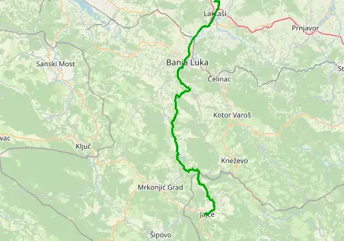 Route map Banja Luka Airport - Jajce, 96 km, approx. 117 min