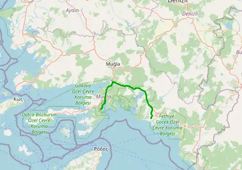 Route map Dalaman Airport - Icmeler, 103 km, approx. 92 min