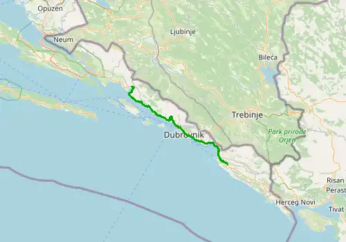 Route map Dubrovnik Airport - Slano, near Dubrovnik, 52 km, approx. 73 min