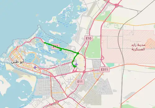Route map Abu Dhabi Airport - Yas Island, 36 km, approx. 37 min
