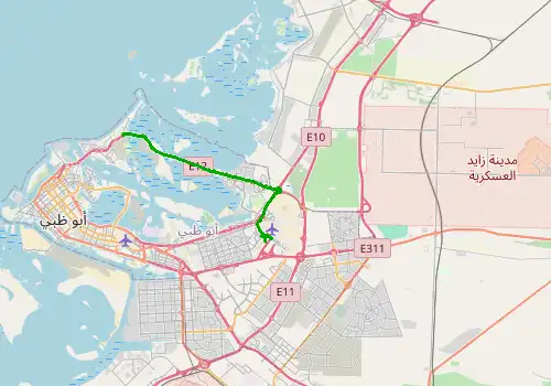Route map Abu Dhabi Airport - Saadiyat Islands, 33 km, approx. 25 min