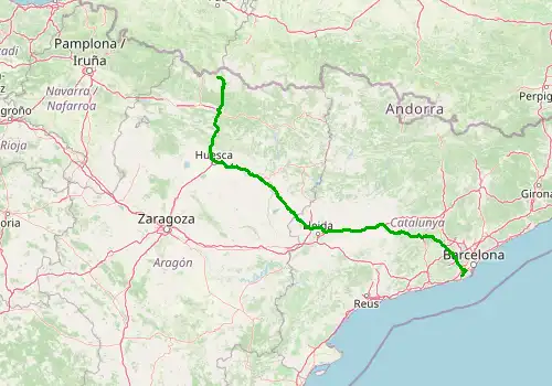 Route map Barcelona Airport - Formigal, 353 km, approx. 247 min