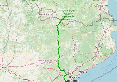 Route map Barcelona Airport - Font Romeu, 180 km, approx. 151 min