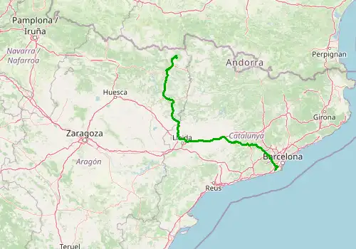 Route map Barcelona Airport - Cerler, 303 km, approx. 247 min