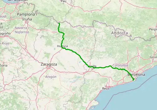 Route map Barcelona Airport - Candanchu, 362 km, approx. 249 min