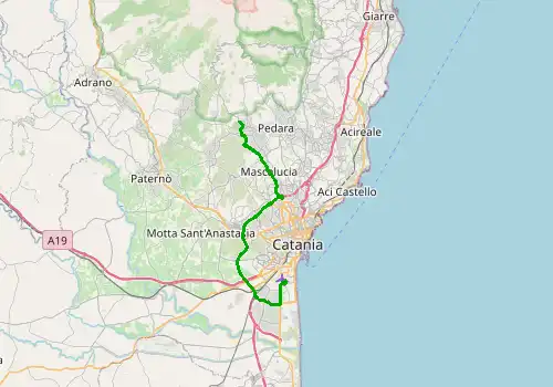 Route map Catania Airport - Etna, Sicily Island, 32 km, approx. 36 min