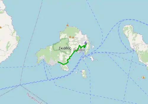 Route map Skiathos Airport - Platanias, Skiathos, 10 km, approx. 14 min