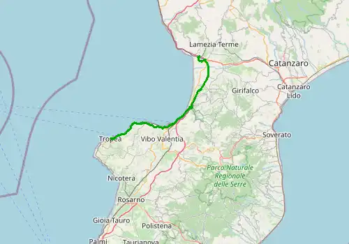 Route map Lamezia terme Airport - Tropea, 60 km, approx. 73 min