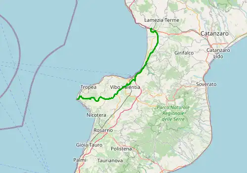 Route map Lamezia terme Airport - Capo Vaticano, 73 km, approx. 81 min