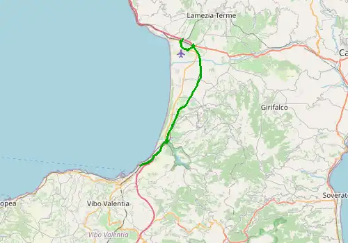 Route map Lamezia terme Airport - Pizzo, 31 km, approx. 31 min