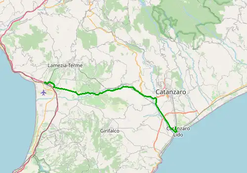 Route map Lamezia terme Airport - Catanzaro Lido, 42 km, approx. 35 min