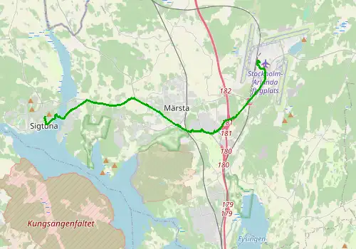 Route map Stockholm Arlanda Airport - Sigtuna, 17 km, approx. 23 min
