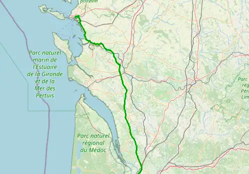 Route map Bordeaux Airport - La Rochelle, 195 km, approx. 122 min