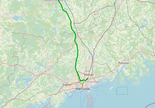 Route map Helsinki Airport - Hameenlinna, 102 km, approx. 76 min