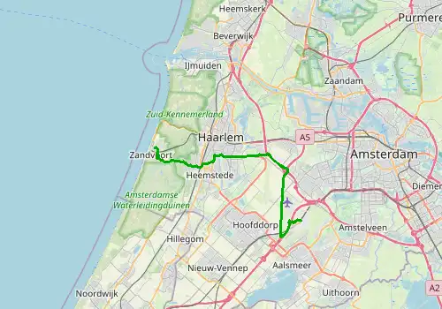 Route map Amsterdam Airport - Zandvoort, 28 km, approx. 35 min