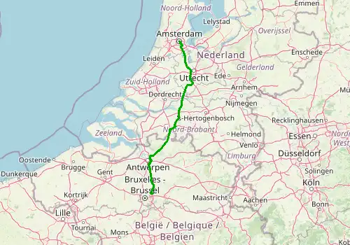Route map Brussels Airport - Amsterdam, 202 km, approx. 141 min