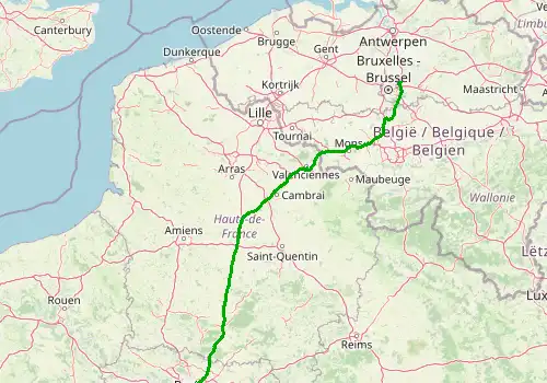 Route map Brussels Airport - Paris, 318 km, approx. 205 min