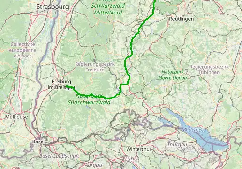 Route map Stuttgart Airport - Freiburg im Breisgau, 184 km, approx. 124 min