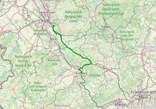 Route map Cologne Bonn Airport - Koblenz, 106 km, approx. 64 min