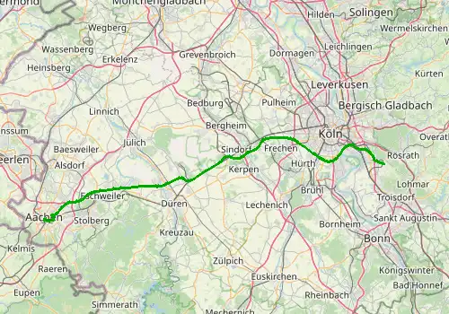 Route map Cologne Bonn Airport - Aachen, 86 km, approx. 59 min