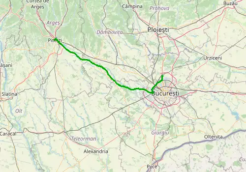 Route map Bucharest Otopeni Airport - Pitesti, 128 km, approx. 84 min