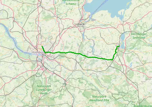 Route map Hamburg Airport - Schwerin, 116 km, approx. 93 min