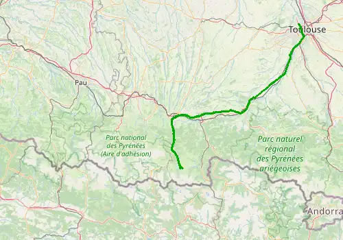 Route map Toulouse Airport - Peyragudes, 167 km, approx. 125 min