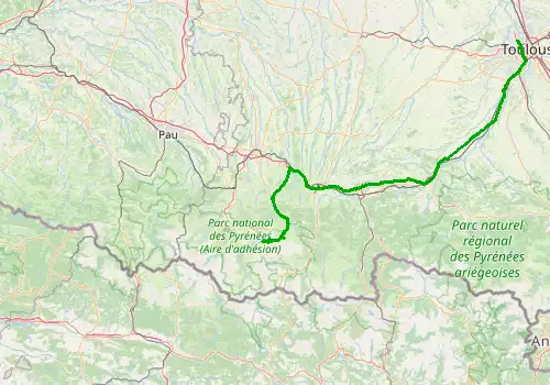 Route map Toulouse Airport - Cauterets, 193 km, approx. 145 min