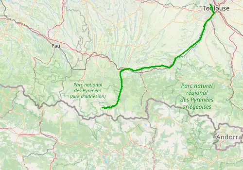 Route map Toulouse Airport - Piau Engaly, 179 km, approx. 142 min
