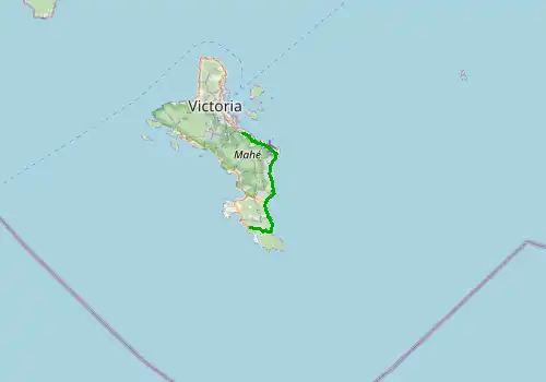 Route map Seychelles Airport - Anse Takamaka Beach, 25 km, approx. 27 min