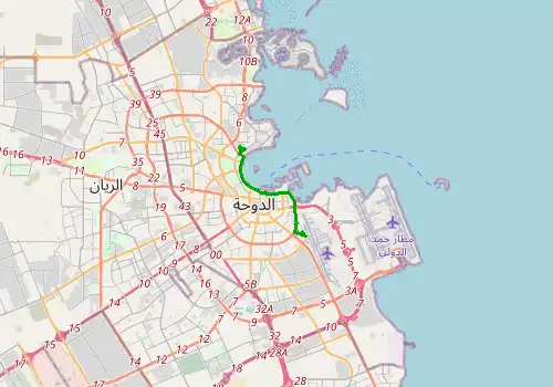 Route map Doha International Airport - Doha West Bay, 10 km, approx. 17 min